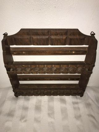 Vintage Wooden Spice Rack 2 Shelf Tier Fretwork 3