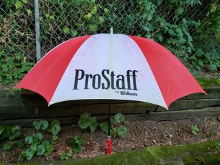 Vintage Large Wilson Golf Umbrella Pro Staff Tennis Red White Black Logos