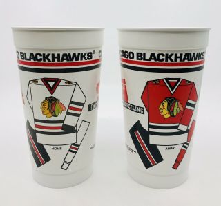 Vintage 1980s Chicago Blackhawks Hockey Home Away Stadium Beer Coca Cola Cup X 2