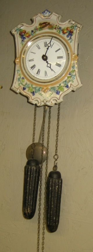 Antique Black Forest Wag - On - Wall German Chime Wall Clock Porcelain Dial