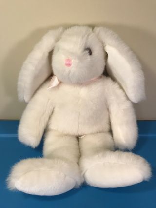 Vintage 1990 Anna Club Plush White Bunny Rabbit Pink Nose Ribbon 17 "