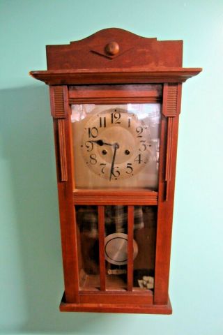 Antique German Mahogany Davina Gong D.  R.  C.  M Wall Pendulum Chime Wind Clock W/key