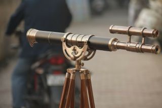 Nautical Brass Harbor Master Telescope With Wooden Tripod Stand Collectible 27 "