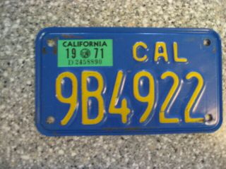 1970 California Motorcycle License Plate,  1971 Validation,  Dmv Clear,  Ex
