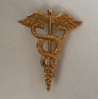 Antique Cartier 14k Solid Gold Caduceus Medical Doctor Snakes Military? Pin