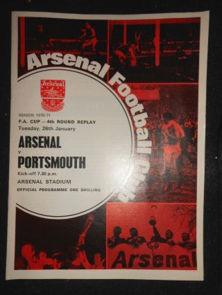 Vintage Arsenal V Portsmouth Football Club Programme - 26th January 1971