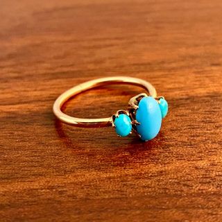 Antique 14k Yellow Gold Turquoise Three Stone Ring - Size 8