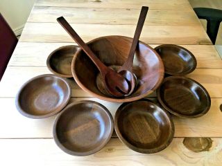 Vintage Diversified Industries Division Walnut Wooden Salad Bowl Set (6 Bowls)