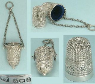 Antique English Sterling Silver Chatelaine Case W/ Thimble Hallmarked 1900
