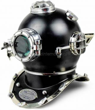 Black Boston Marine Morse Antique Diving Helmet Brass Scuba Sca Us Navy V Divers