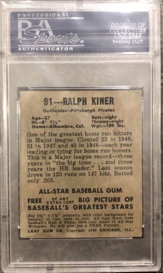 1948 Leaf Ralph Kiner RC Rookie PSA 2 GOOD Pirates 91 2