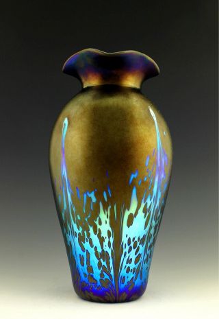 Glamorous Art Deco Jugendstil Glass Vase Tall 11 1/2