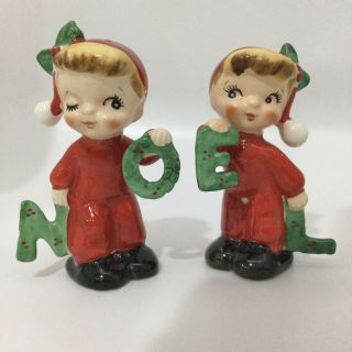 Vintage Napco Christmas Salt & Pepper Shakers Set Noel Children 1956 Japan