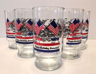 Vintage Set Of 5 Bicentennial Glasses " Happy Birthday America " 1776 - 1976