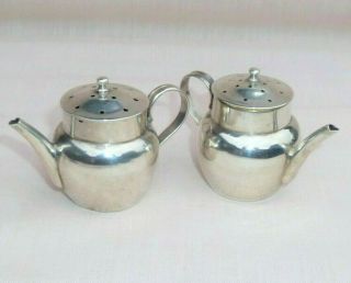 Antique Pair Novelty Solid Silver Salt & Pepper Cruet Miniature Tea Pots 1912
