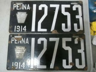 1914 Pennsylvania License Plate Porcelain Pair