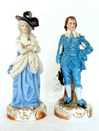 Lge Pair Antique French Porcelain Figurines Duchess Of Devonshire & Blue Boy 11 "