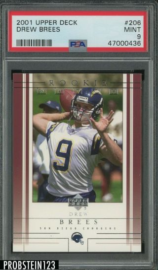 2001 Upper Deck 206 Drew Brees Chargers Rc Rookie Psa 9