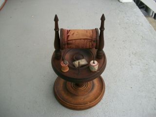 Victorian Walnut Sewing Stand With Pin Cushion And Bobbin Spool Pins H