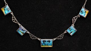 Exquiste Antique Art Deco Silver Butterfly Wing Panel Necklace Thomas L Mott
