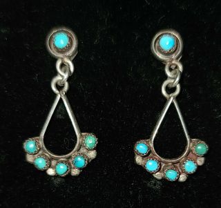 Vintage Navajo Sterling Silver Turquoise Petit Point Drop Earrings