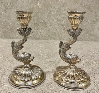 A Dolphin Design Sterling Silver Candle sticks 2