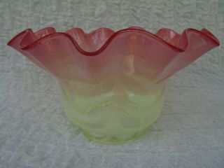Antique Victorian Cranberry Vaseline Uranium Glass Oil Lamp Shade