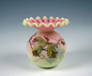 Antique Webb Decorated Burmese Art Glass Vase