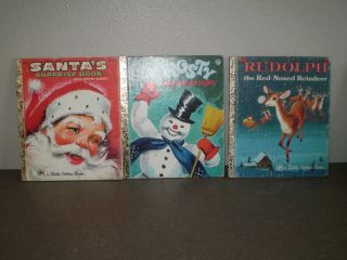 3 Vintage Little Golden Book Christmas Books: Rudolph,  Frosty,  Santa 