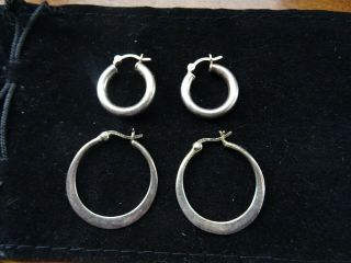 2 Pairs Of Vintage Sterling Silver Hoop Earrings 925