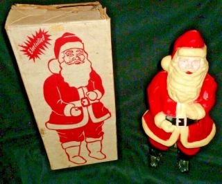 Vintage 1950 Union Products Inc.  Blow Mold Hard Plastic Lighted Santa Claus 17 "