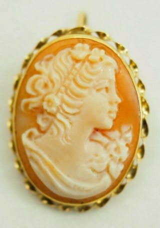 Antique Estate Carved Shell Cameo Pindant (pendant Or Pin) 18k Yellow Gold