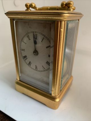 Small Gilt Brass Old French Carriage Clock In Order Stamped Cv.