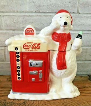 Vintage Coca Cola Coke Polar Bear Red Vending Machine Cookie Jar Houston Harvest