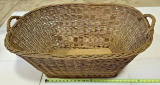 Antique Wisconsin Dairy Farm French - Style Wicker Laundry Basket W/ Wooden Bottom