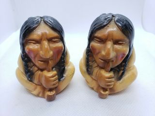 Vtg Clay Native American Indian Smoking Peace Pipe Salt And Pepper Shaker Set 2 "