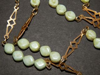 Vintage Pistachio Green Murano Glass Scottish Agate Long Necklace