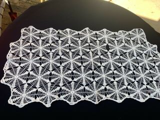 Vintage Hand Crochet Off White/ecru Large Hexagons Doily Or Table Runner