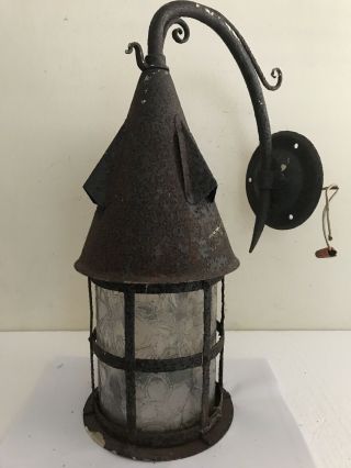 Antique Arts & Crafts Lantern Sconce Light Fixture Glass Lens Parts