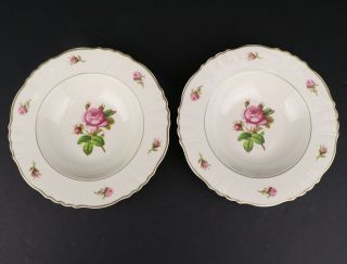 Set Of 2 Vintage Syracuse China Federal Shape Victoria Rose Rimmed Soup Bowls