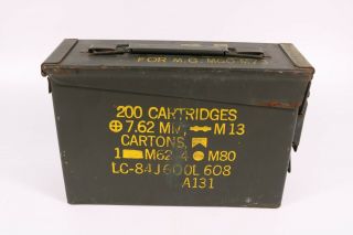 Vintage Us Military Metal Ammunition Box 200 Cartridge 7.  62mm M13 M80 Empty