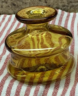 Vintage Dansk Designs Ltd Inkwell Amber Glass Bottle Made In France 2 1/8”