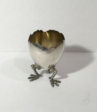 Antique 19thc Gorham Sterling Silver Egg Cup W/ Chicken Legs Feet Footed