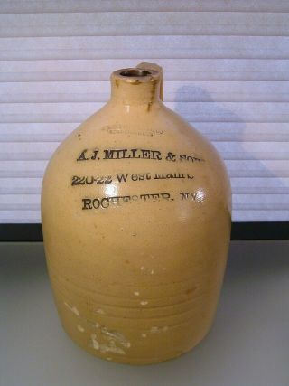 Antique 19th C A.  J.  Miller & Sons Rochester Ny Lyons Stoneware Crock Jug