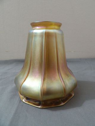 Antique Quezal Antique Art Nouveau Signed Art Glass Lamp Shade 5.  25 "