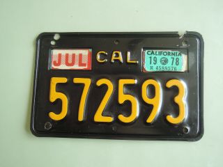Vintage California Black Motorcycle License Plate and Dealer Frame 2