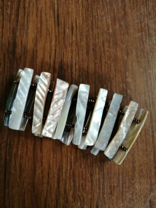 Vintage Mother Of Pearl Bracelet Stretchy Natural Mop Costume Pretty