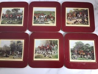 Set Of 6 Vintage Clover Leaf Victorian Fox Hunting Table Mats,  Boxed,  Preown