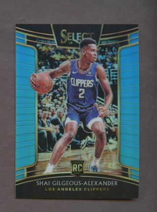 2018 - 19 Select Light Blue Prizm Shai Gilgeous - Alexander Clippers Rc Rookie /299