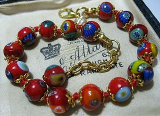 Red Millefiori Venetian Italian Murano Glass Bead Vintage Style Bracelet